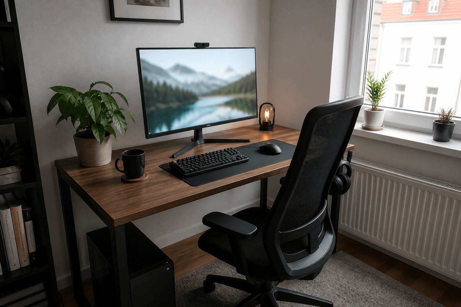 Alltäglicher Gaming-Schreibtisch am Morgen