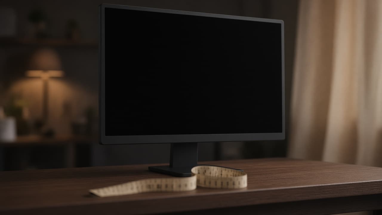 Symbolbild: Maßband an einem Monitor auf dem Schreibtisch