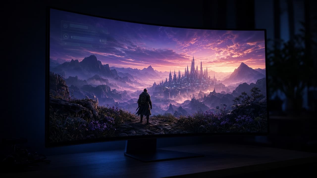 OLED-Gaming-Monitor mit einem leicht sichtbaren Geisterbild eines HUD-Elements