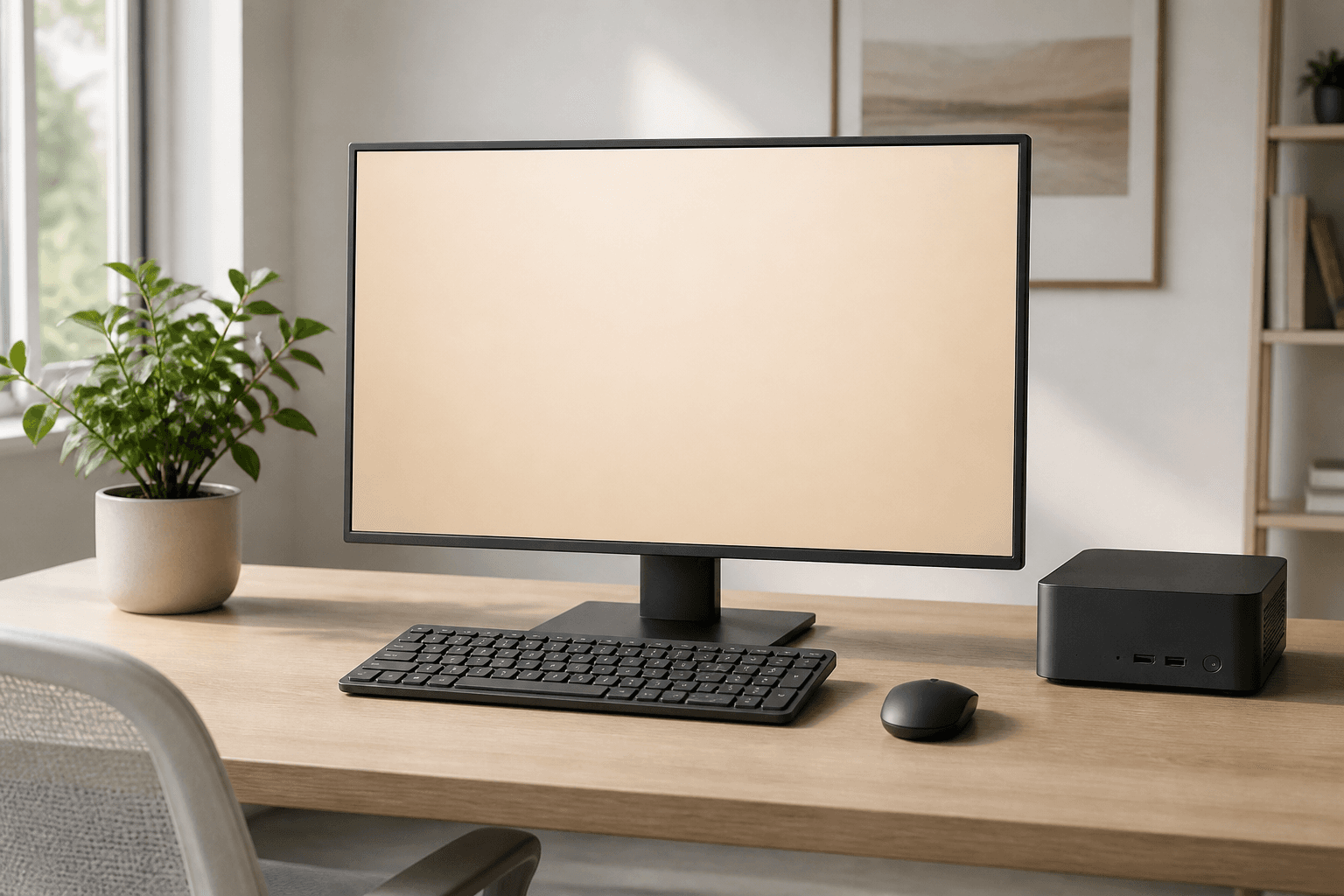 Heller Office-Schreibtisch mit kompaktem PC