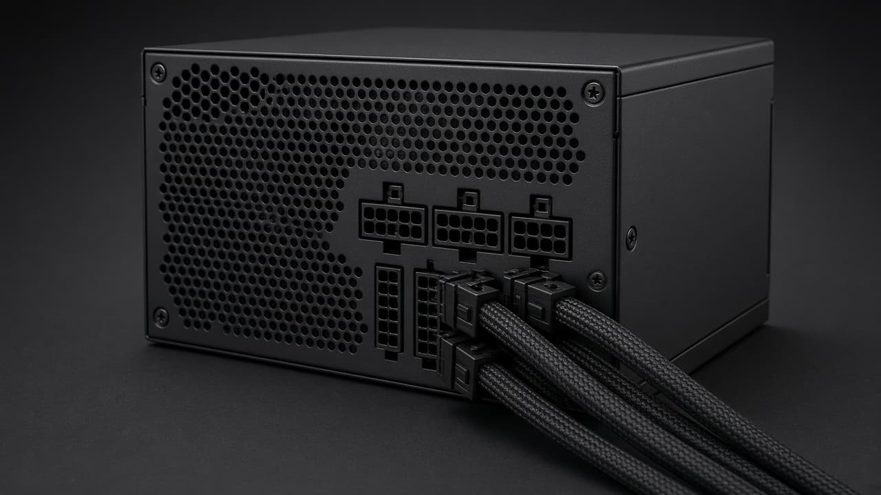 Netzteil mit abnehmbaren, modularen Kabelanschlüssen an der Rückseite