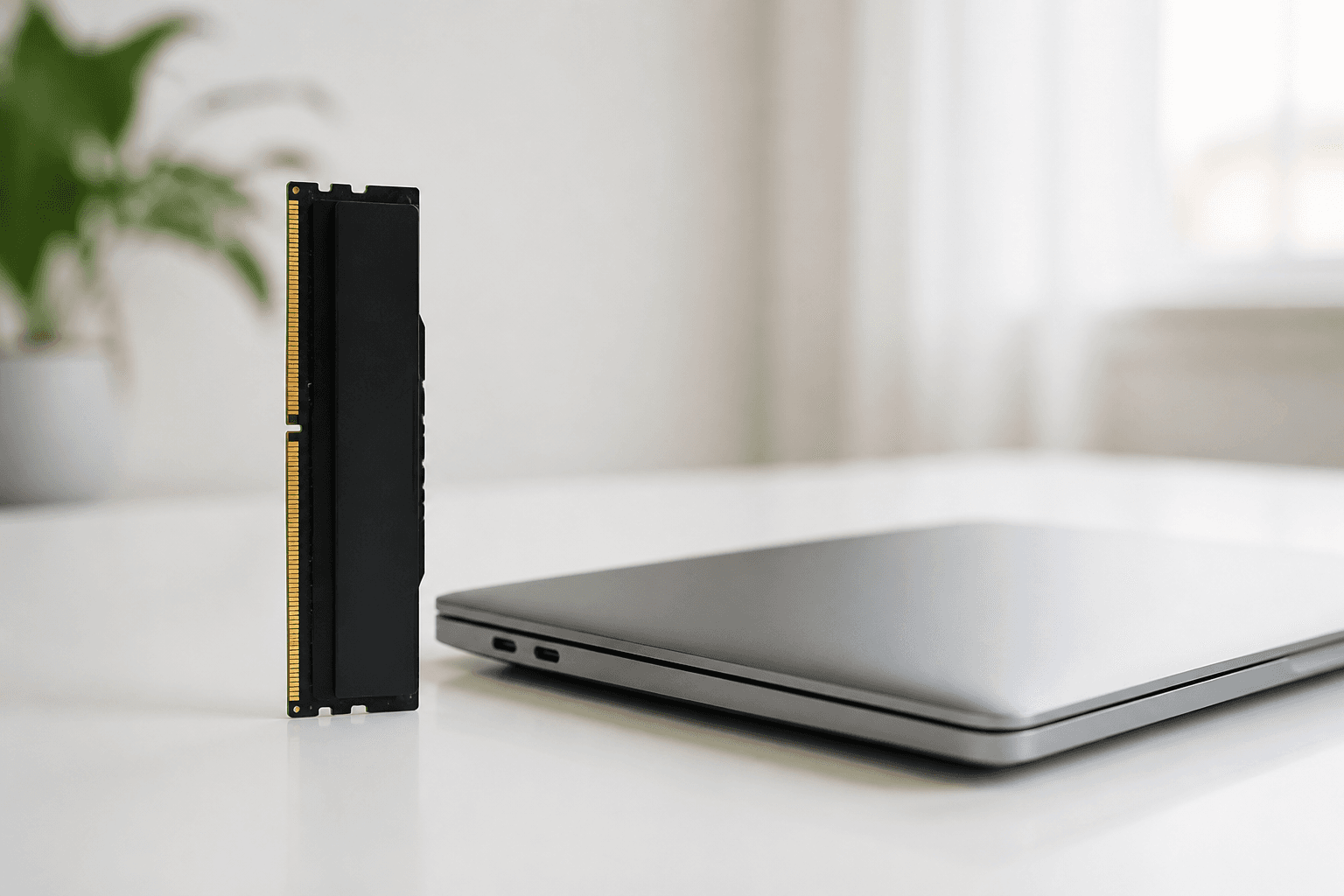 RAM-Riegel steht neben einem Laptop