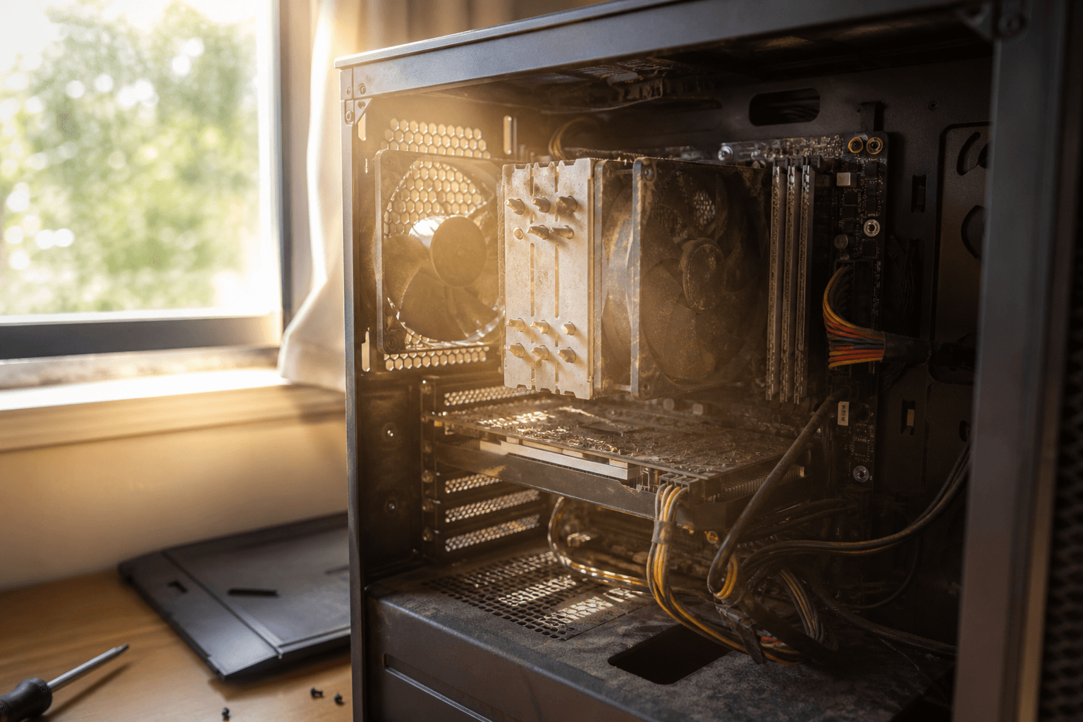Offenes, staubiges PC-Gehäuse