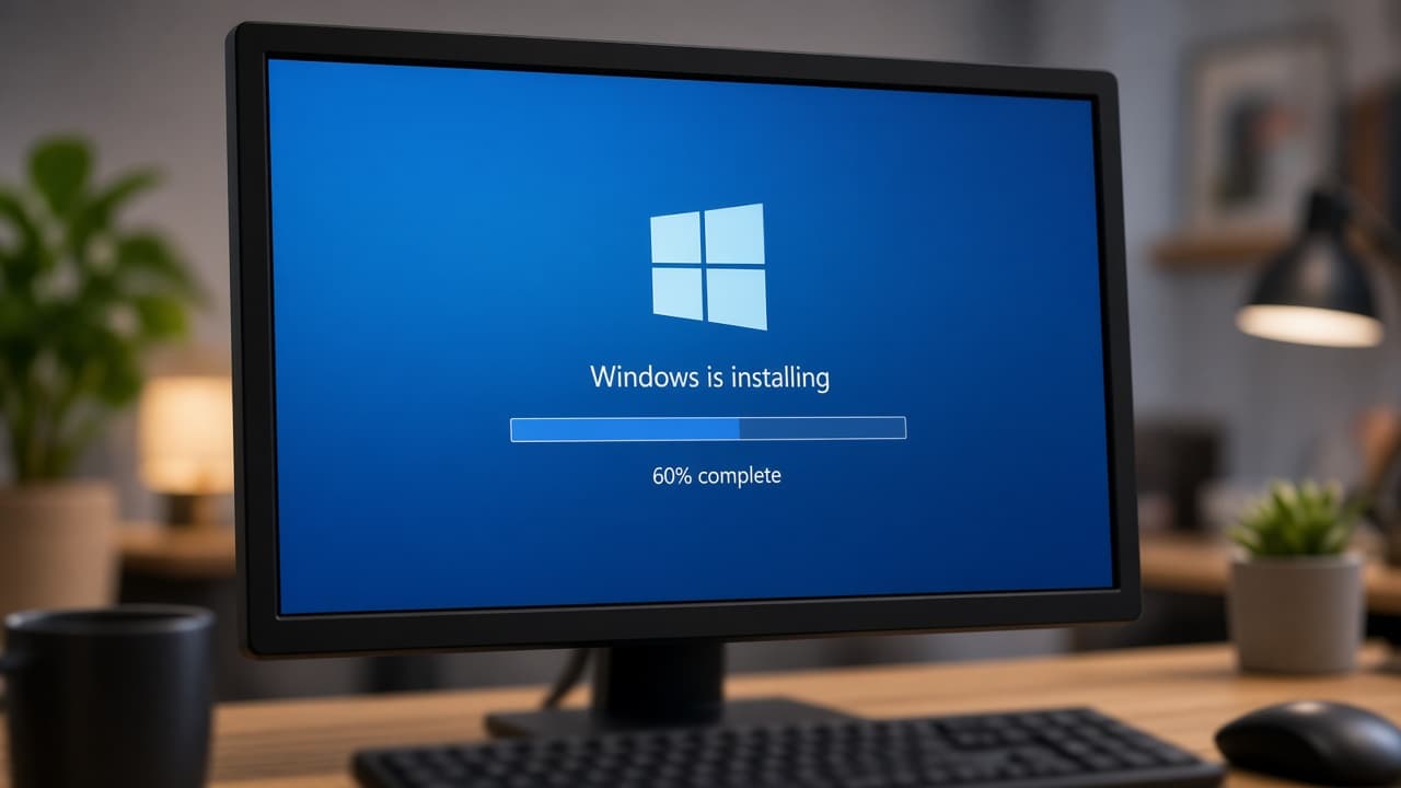 Windows-Installationsbildschirm auf einem PC-Monitor