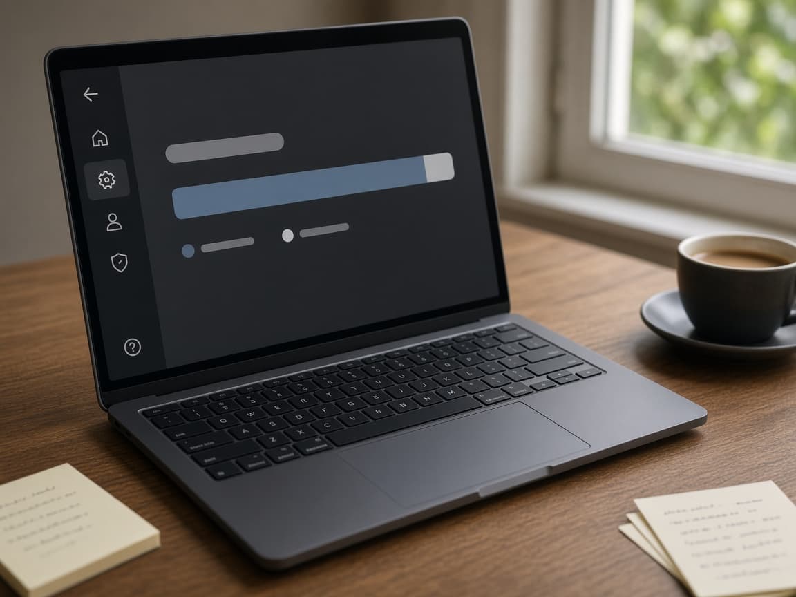Symbolbild: Laptop auf einem Schreibtisch, auf dem Bildschirm eine fast volle Speicheranzeige